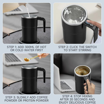 Intelligent Coffee Cup with Lid, 1/3 Counts Automatic Stirring Cup with Temperature Display, USB Rechargeable Stirring Cup for Coffee, Tea, Hot Chocolate, Gift
